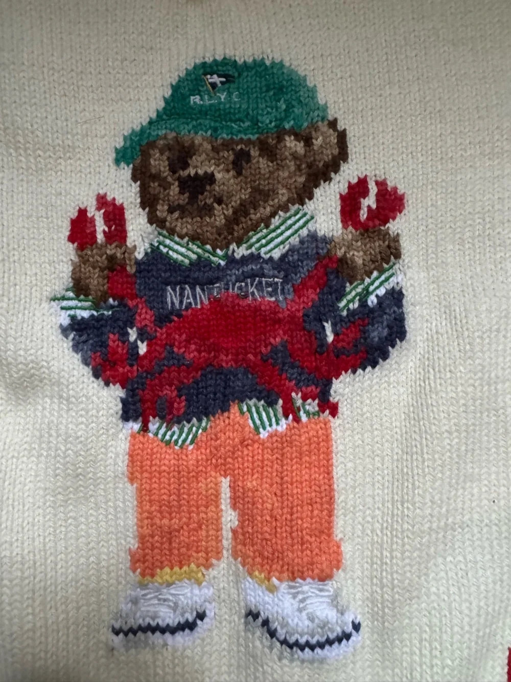 Ralph Lauren Cream Bear & Crab Intarsia Crewneck Sweater